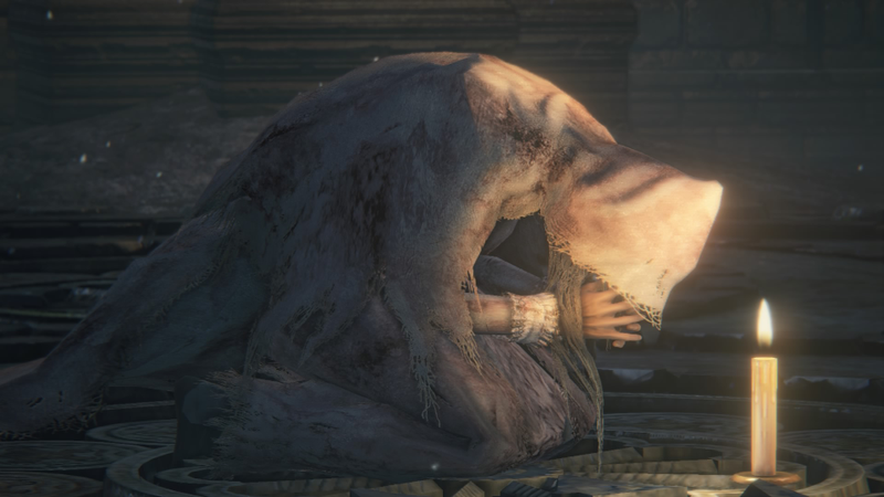 Vicar Amelia prays in Yharnam’s Grand Cathedral